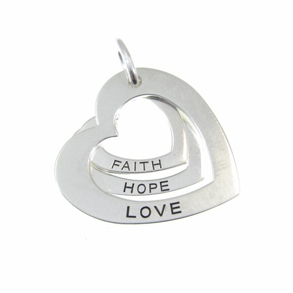 Solid 925 Sterling Silver Faith Love Hope Pendant, Heart Pendant, 3 Hearts Charm - Picture 5 of 11